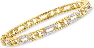 Ross-Simons Diamond Paper Clip Link Bangle Bracelet in 18kt Gold Over Sterling