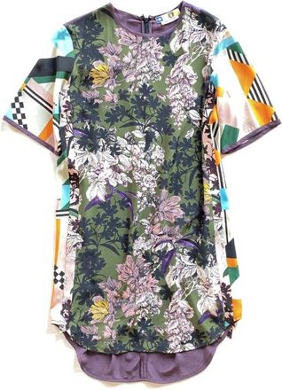 Msgm Multi-Print Silk Twill Shift Dress Size XS