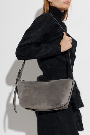 Moschino Suede Shoulder Bag With Logo, Womens, Grey