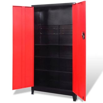Berkfield Home Tool Cabinet with 2 Doors Steel 90x40x180 cm Black & Red | Size: 90 x 40 x 180 cm