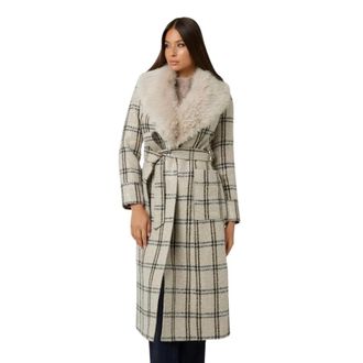 Guess Mantel met ceintuur en ruitpatroon - Dames - Mantels - Beige - Maat: L Wol