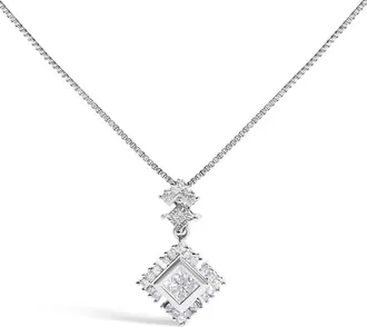 House of Brilliance 10K White Gold 1/2 Cttw Princess Cut Rhombus Drop Pendant Necklace at Nordstrom