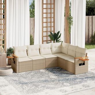 vidaXL Juego De Sof&aacute;s Jard&iacute;n Con Cojines 6 Pzas Rat&aacute;n Sint&eacute;tico Beige Vidaxl