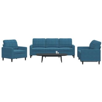 vidaXL Juego De Sof&aacute;s Con Cojines 3 Piezas Terciopelo Azul Vidaxl