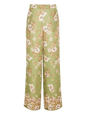 Cara Cara Mayflower floral-print linen trousers - women - Linen/Flax - 10 - Green