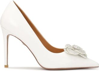Kazar Witte leren pumps met glinsterende bloem - Dames - Pumps - Wit - 41 EU - Leer - Schoenen