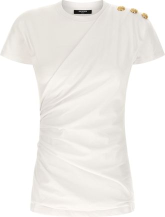 Balmain 3 Buttons T Shirt Bianco/Nero-Donna