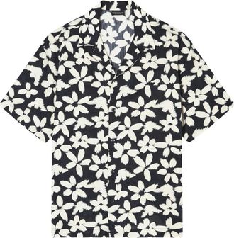 Emporio Armani Flower Eagle Pattern Beachwear Shirt - Heren - Korte mouwen Overhemden - Veelkleurig - L - Katoen - Overhemden