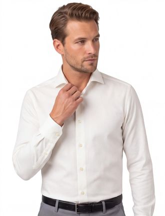 Led&ucirc;b Witte overhemd Ledub Slim Fit effen strijkvrij