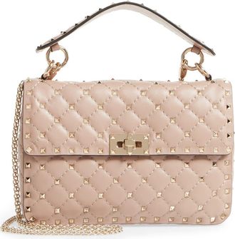 Valentino Garavani Medium Rockstud Matelass&eacute; Quilted Leather Shoulder Bag in Poudre at Nordstrom