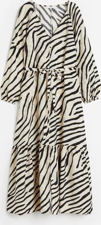 H&M Durchgekn&ouml;pftes Kleid mit Bindeg&uuml;rtel - Hellbeige/Zebraprint