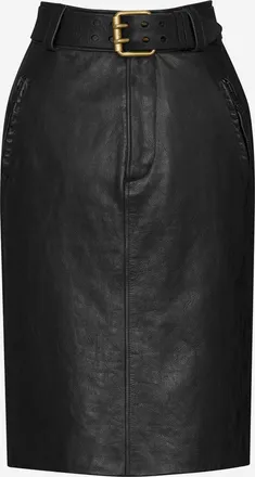 Saint Laurent Womens Pencil Skirt With Leather Belt, Black Calf