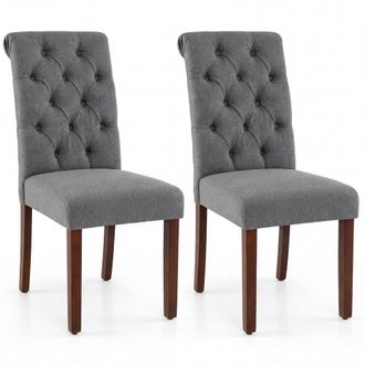 Costway Costway Upholstered Dining Chairs Set of 2 Button Tufted Chairs w/Padded Seat in Grey