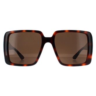 Gucci Square Womens Dark Havana with Gold Brown GG1692S - One Size