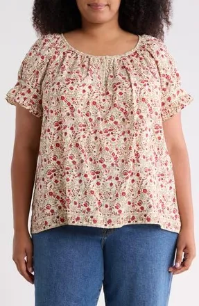 Max Studio Keyhole Short Sleeve Top in Cream/Red at Nordstrom Rack, Size 2X