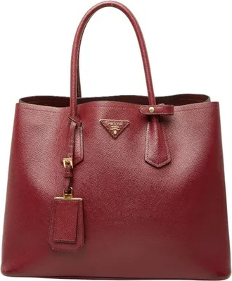Prada Red Color Wine Leather Handbag Tote Bag (Pre-Owned)