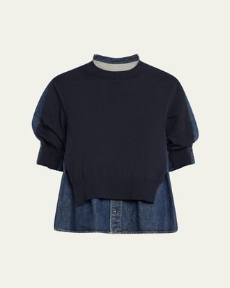 sacai Layered Knit and Denim Shirt