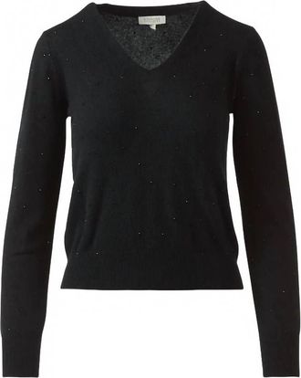 Kinross Cashmere Womens Fine Gauge Crystal Tee In Black
