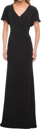 La Femme Flutter Sleeve Jersey Formal Dress In Black