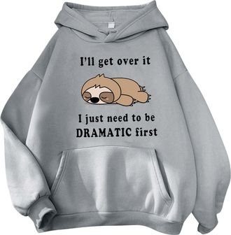 Generic Tunic Sweatshirt for Women UK Oversized Hoodie For Teen Girls Cute Animal Letter Graphic Drawstring Hooded Sweatshirts Ill Get Over It Comfort Hoodies