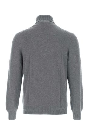 Fedeli Mens Grey Cashmere Sweater Flannel Exterior: Maglieria