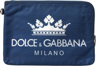 Dolce & Gabbana Blauwe DG Milano Print Nylon Pouch Clutch Tas voor Mannen