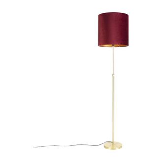 QAZQA Floor Lamp Gold/Brass with Velvet Lampshade Red 40/40 cm - Parte