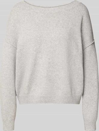 Review Strickpullover mit tiefem U-Boot Ausschnitt in Hellgrau Melange, Größe XS