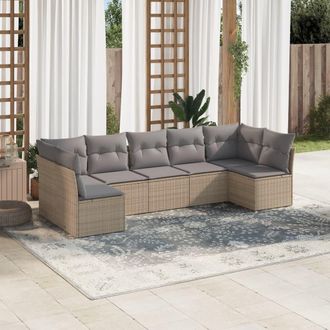 vidaXL Vidaxl - Set Sof&aacute;s De Jard&iacute;n 7 Piezas Y Cojines Rat&aacute;n Sint&eacute;tico Beige