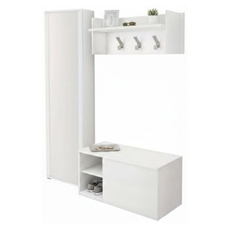 Dmora Mueble De Entrada Mirtilla, Entrada Moderna Con Perchero, Mueble Con Zapatero, Armario Con Espejo, Cm 50x32h182, Blanco, Con Embalaje Reforzado - Dmor