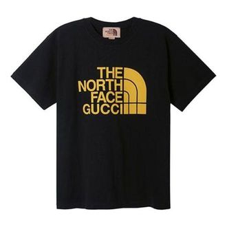 Gucci Mens Gucci x THE NORTH FACE Crossover Alphabet Logo Printing Loose Round Neck Short Sleeve Black T-Shirt 616036-XJDCL-1131