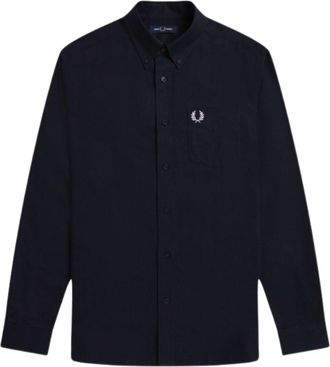 Fred Perry Effen herenhemd in Oxford met lange mouwen (Zwart)