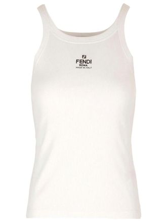 Fendi White Logo Scoop Neck Tank Top
