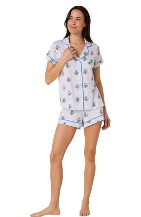 The Cats Pajamas Pima Knit Short Set Conversational in Queen Bee Blue at Nordstrom, Size X-Large