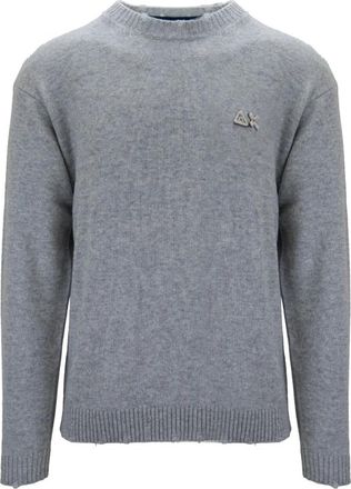 Sun 68 Pullover Sweater - Heren - Ronde hals truien - Grijs - L - Wol - Truien & Vesten