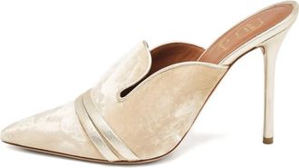 Malone Souliers Mules in velluto con finiture color oro 105mm - Toni neutri