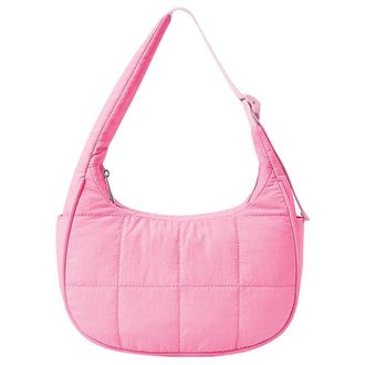 Generic Puffer Crescent Bag for Women Quilted Shoulder Bag Work Handbag (Rose Red)