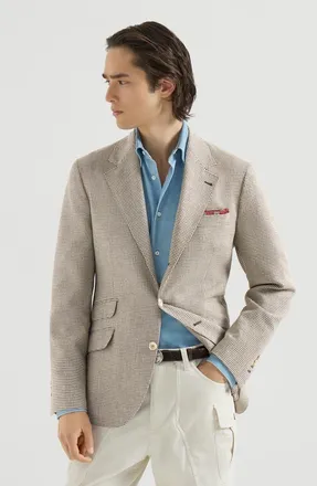Brunello Cucinelli Wool, alpaca and silk houndstooth deconstructed Cavallo blazer in Stone Grey at Nordstrom, Size 50