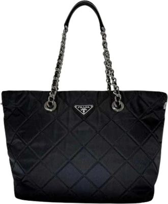 Prada Pre-owned Tote Bags, female, Black, Size: ONE SIZE Pre-owned Vintage Nylon Tote Bag