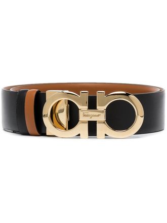 Ferragamo Black Gancini Buckle Reversible Leather Belt