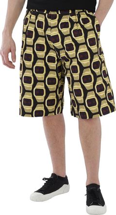 Roberto Cavalli Mens Gold / Black Macro Watches Print Shorts, Brand Size 48 (Waist Size 32)