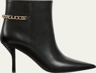 Gucci Signoria Leather Chain Ankle Booties
