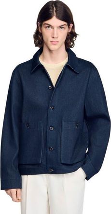 Sandro Denim worker jacket in Navy Blue at Nordstrom, Size Xx-Large
