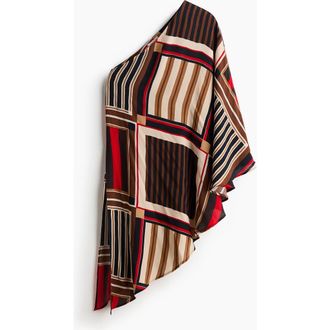 H&M One-shoulder Satin Cape Top in Brown/patterned at Nordstrom, Size X-Small