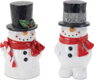 Melrose International Winter Snowman Figurine (Set of 2) - White, Red, Silver