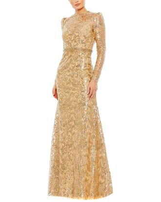 Mac Duggal Embellished High Neck Long Sleeve Gown