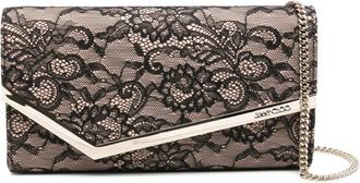 Jimmy Choo London Emmie lace chain clutch bag - Zwart