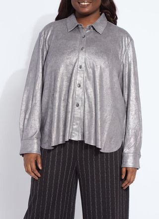 Lyss&eacute; Connie Patent Foil Vegan Suede Shacket Curvy