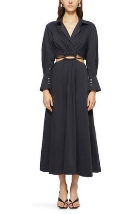 SIMKHAI Jonathan Simkhai Alex Pleated Poplin Long Sleeve Dress in Black at Nordstrom Rack, Size X-Small