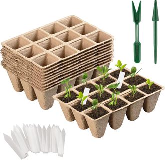 OEM 20 Bandejas Peque&ntilde;as Para Semilleros Con 12 Agujeros + 20 Etiquetas De Jard&iacute;n + Un Par De Herramientas Peque&ntilde;as De Color Verde Claro (sin Agujeros En 